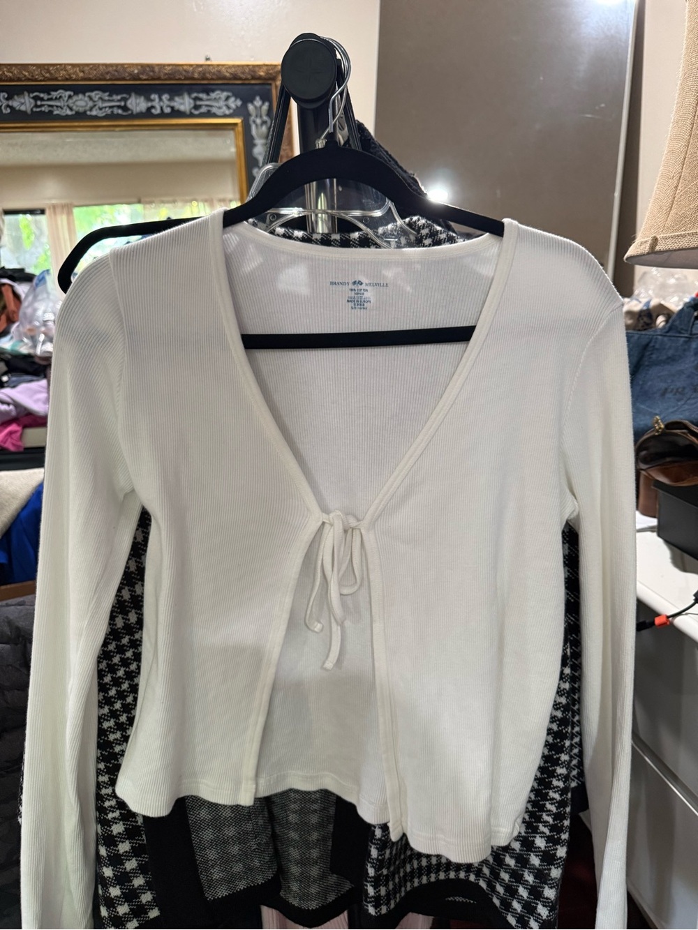 Brandy Melville White Tie-Front Ribbed Cardigan